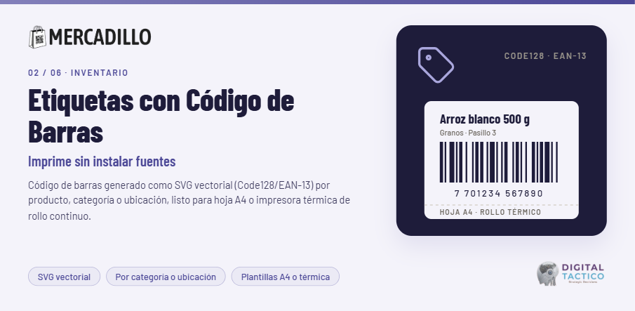 Mercadillo — Etiquetas con Código de Barras