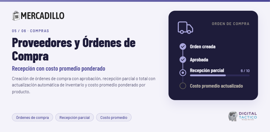 Mercadillo — Proveedores y Órdenes de Compra
